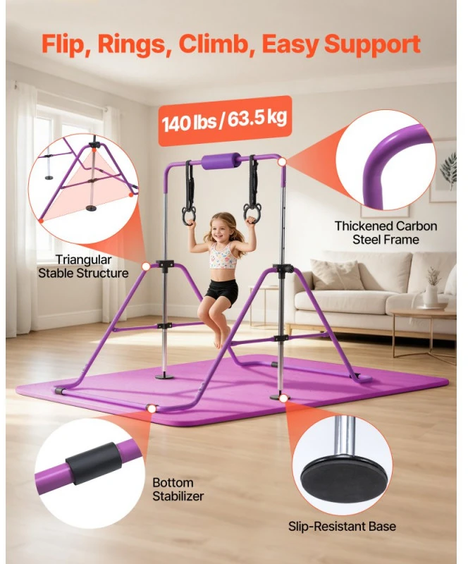Sulankstomas gimnastikos skersinis vaikams iki 63.5kg su kilimėliu violetinis