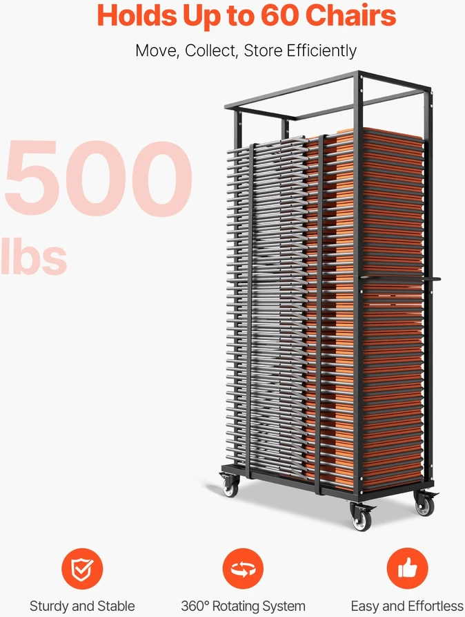 Sulankstomas kėdžių vežimėlis 60 kėdžių. apkrova 227 kg. matinis juodas