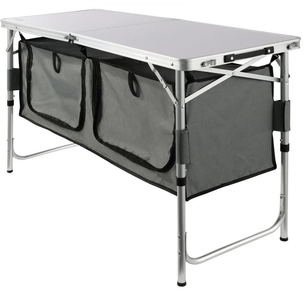 Sulankstomas kempingo virtuvės stalas su lagaminu aliuminis/MDF 120x47x70 cm reguliuojamas aukštis 545/62/70 cm