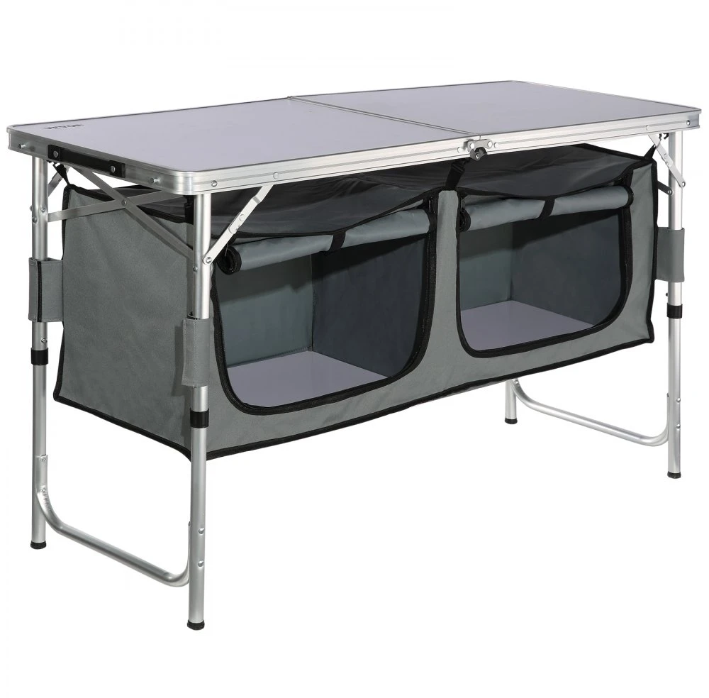 Sulankstomas kempingo virtuvės stalas su lagaminu aliuminis/MDF 120x47x70 cm reguliuojamas aukštis 545/62/70 cm