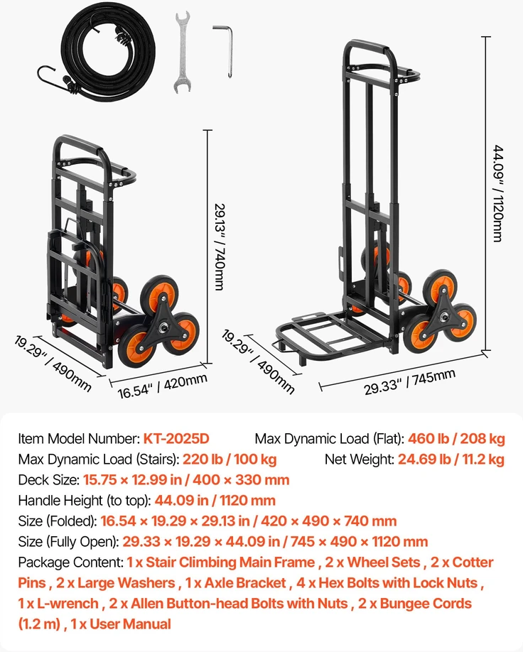 Sulankstomas laiptakopis vežimėlis. keliamoji galia 100 kg. teleskopinė rankena