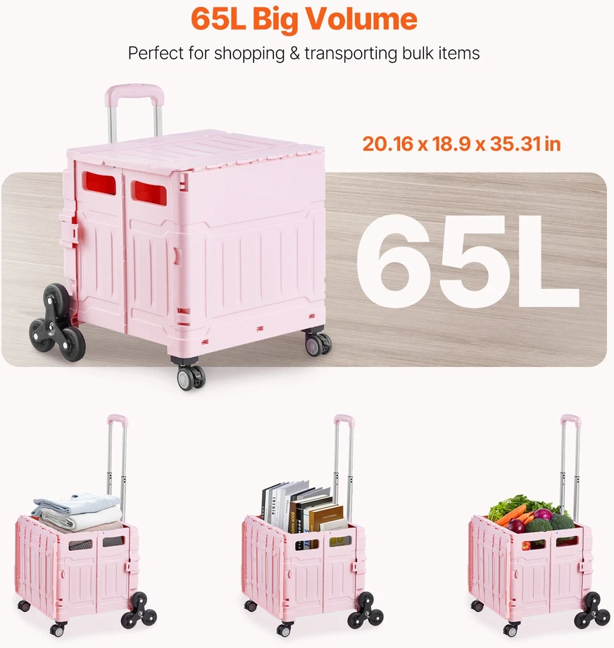 Sulankstomas laiptinis vežimėlis su ratukais. 65 l. rožinis