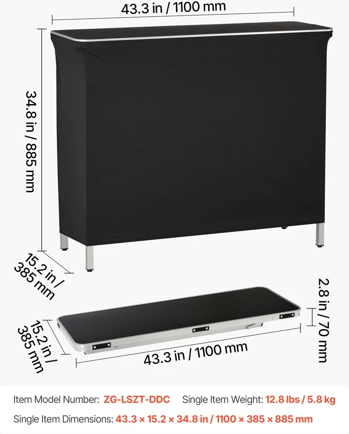 Sulankstomas lengvas lauko prekystalis. 1100x385x885 mm. lentyna. nuimama uždanga