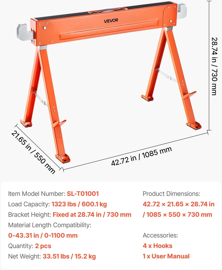 Sulankstomas medienos pjovimo ožys. keliamoji galia 600 kg. 2 vnt. komplektas