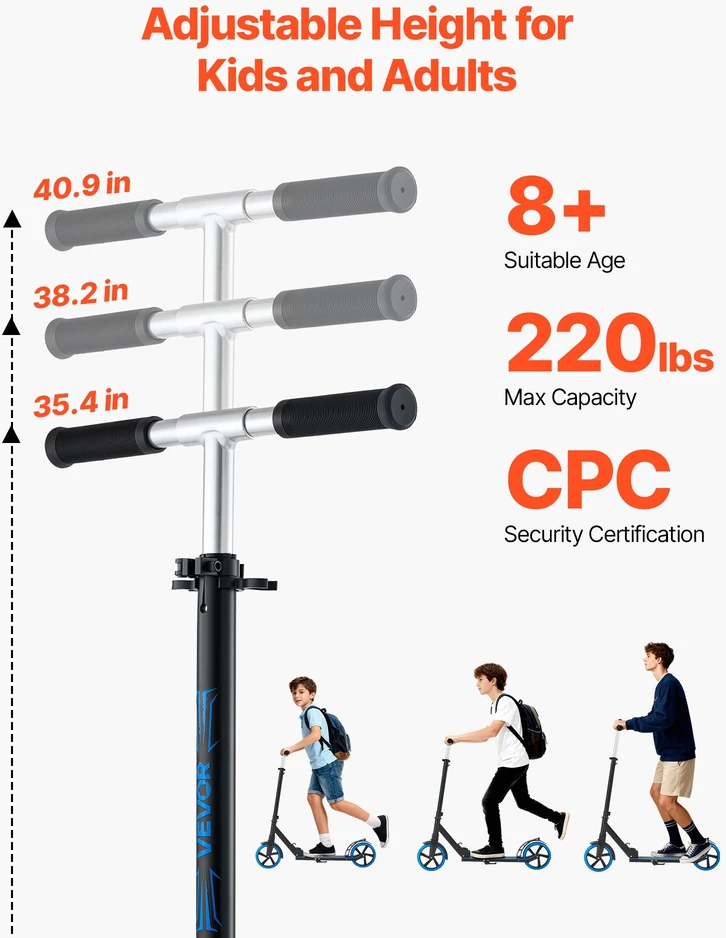 Sulankstomas paspirtukas vaikams nuo 8 m.. apkrova 100 kg. 3 aukščio lygiai. mėlynas