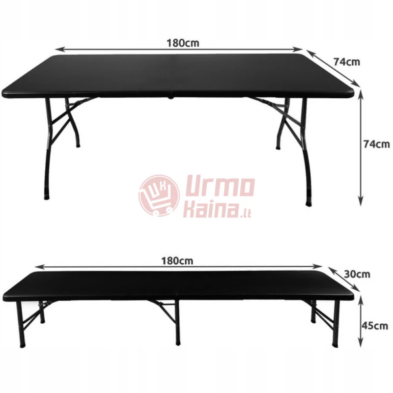 Sulankstomas sodo stalas 180 cm + 2 suolai juodas GA01