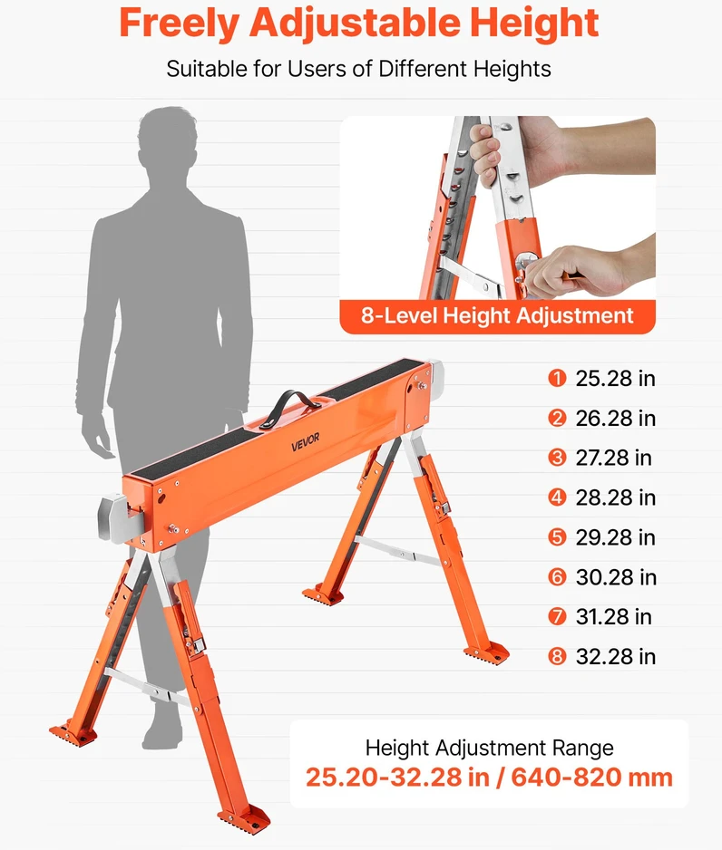 Sulankstomi malkų pjovimo ožiai. 2 vnt.. keliamoji galia 816.5kg. reguliuojamas aukštis