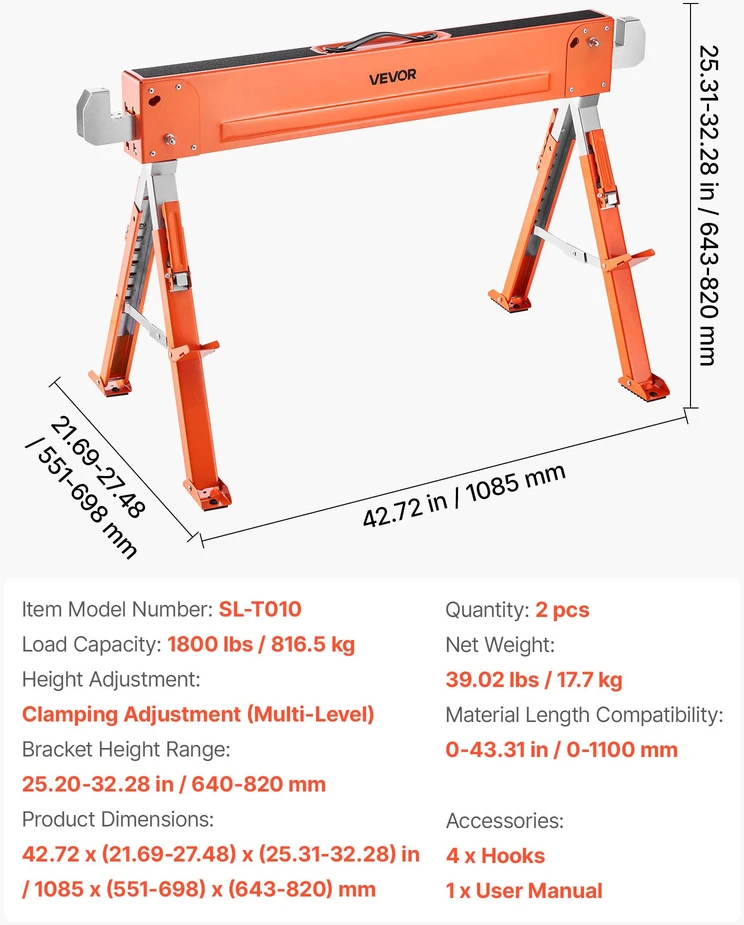 Sulankstomi malkų pjovimo ožiai. 2 vnt.. keliamoji galia 816.5kg. reguliuojamas aukštis