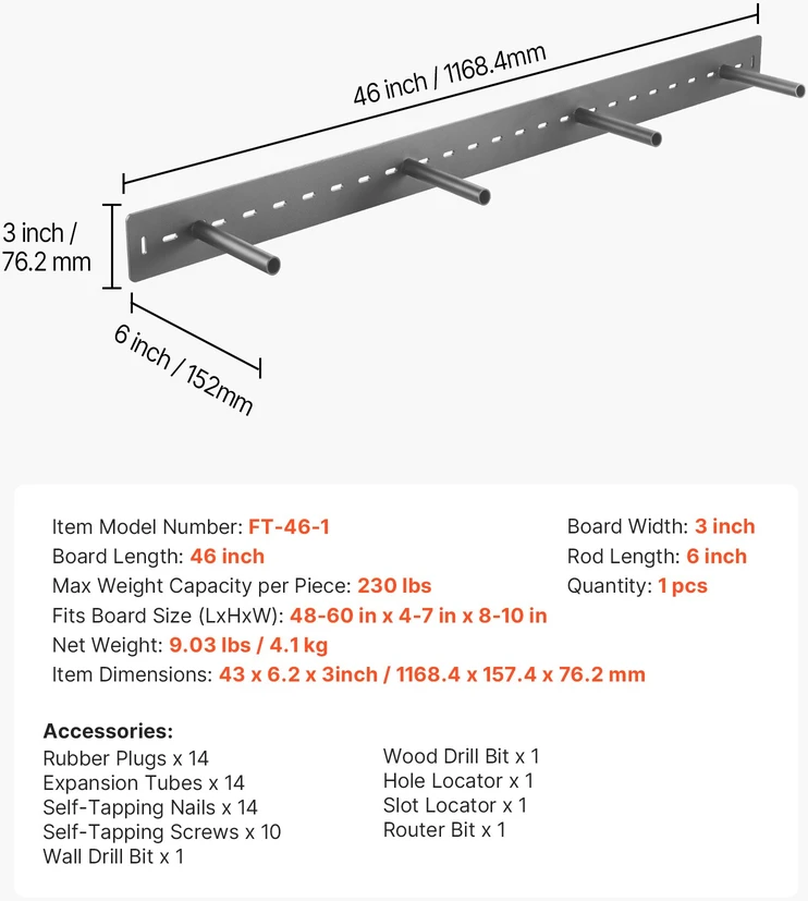 Sunkiasvorė paslėpta lentynos atrama 1168.4 x 157.4 x 76.2 mm. keliamoji galia 104 kg