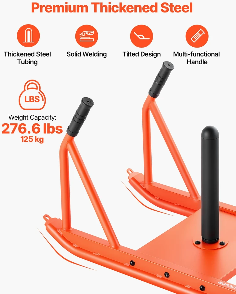 Svorinės rogės jėgos treniruotėms. tinka 25 ir 51 mm diskams. su rankena. oranžinės
