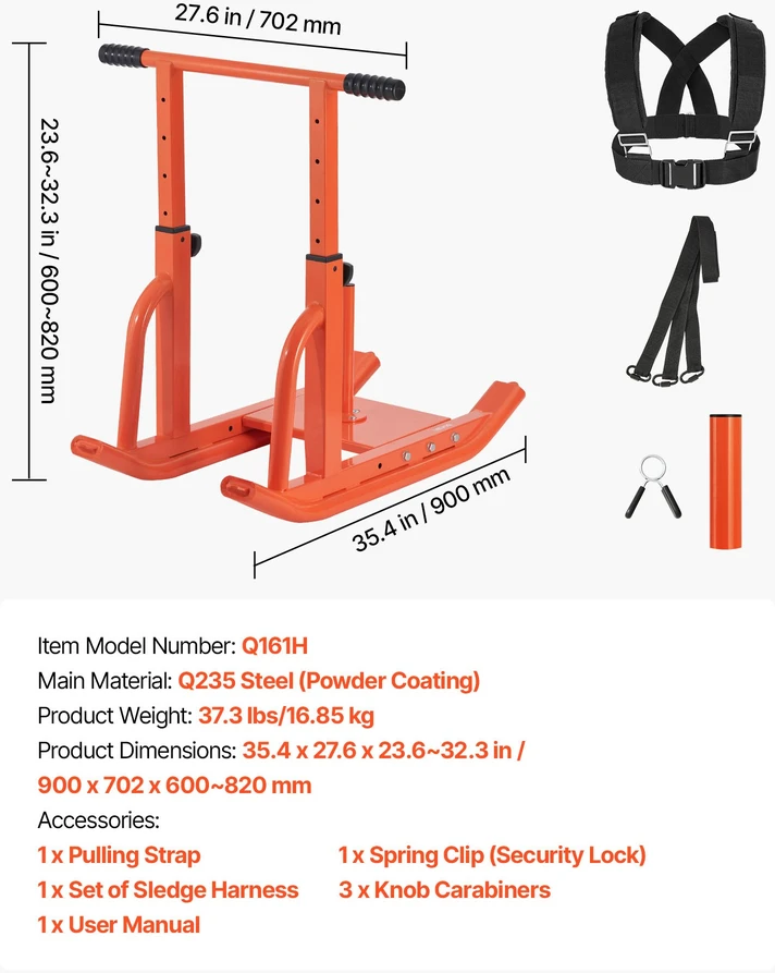 Svorinės rogės su reguliuojamo aukščio rankena. tinka 25 ir 51 mm diskams. oranžinės