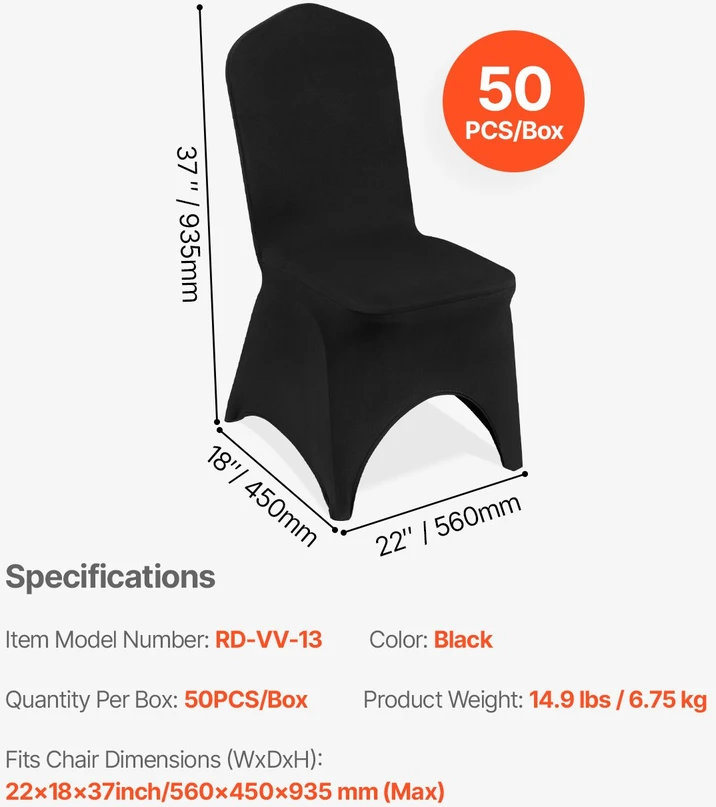 Tampraus spandex audinio kėdžių užvalkalai. 50 vnt.. juodi. banketams