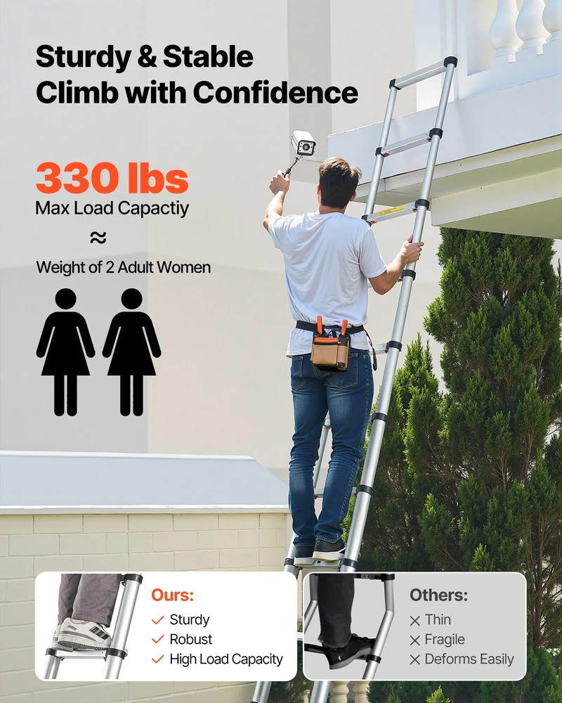 Teleskopinės aliuminio kopėčios. aukštis 3.8 m. sulankstomos. keliamoji galia 150 kg