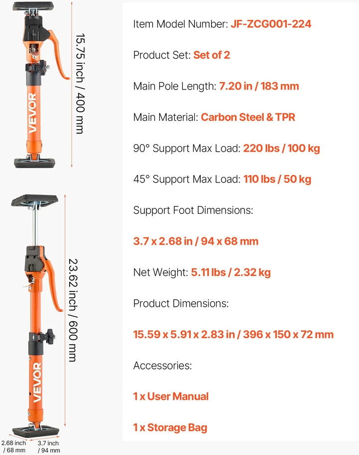 Teleskopinės atramos strypai 2 vnt. 40-60 cm apkrova iki 100 kg