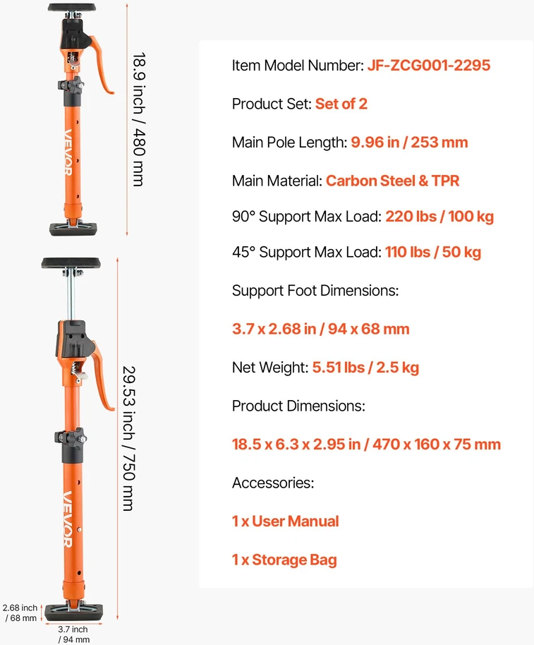 Teleskopinės atramos strypai 2 vnt. 48-75 cm apkrova iki 100 kg
