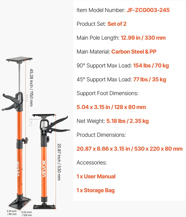 Teleskopinės atramos strypai 2 vnt. 53-115 cm apkrova iki 70 kg
