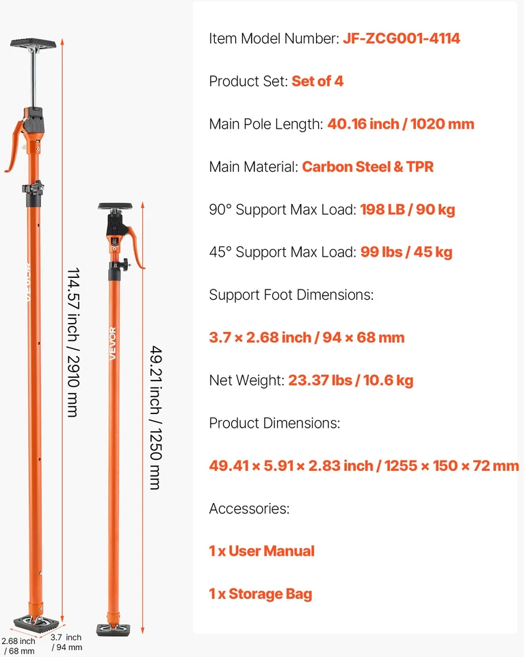 Teleskopinės atramos strypai 4 vnt. 125-291 cm apkrova iki 90 kg