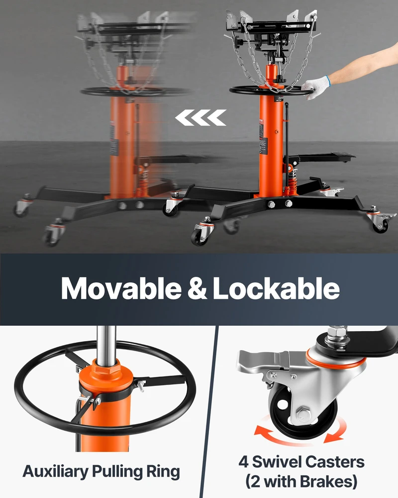Teleskopinis hidraulinis transmisijos keltuvas 600 kg su pedalu 360° ratuku aukštis 81-170 cm