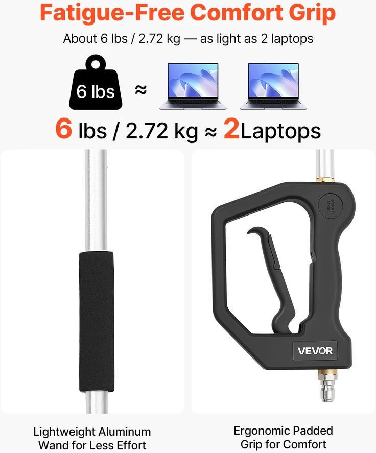 Teleskopinis plovimo antgalis aukšto slėgio plautuvams, 2,74 m, 3 sekcijos, 7 antgaliai, iki 4000 PSI