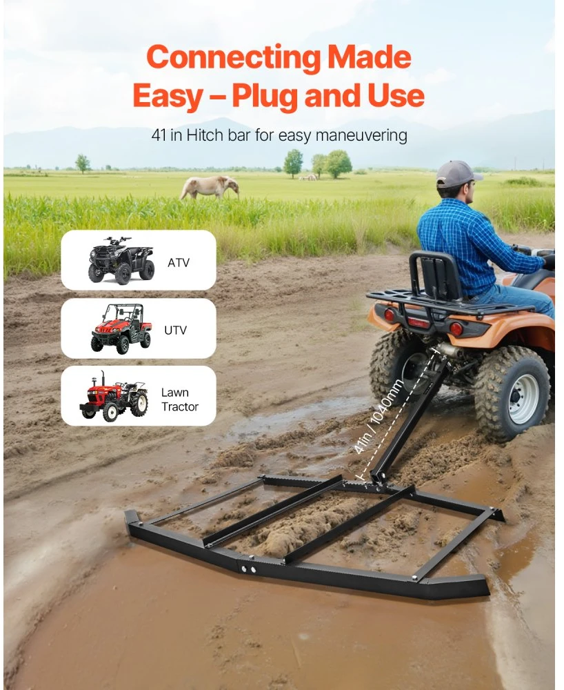 Tempiamas grėblys 1830 mm Q235 plieno su kabliu ATV/UTV traktoriams