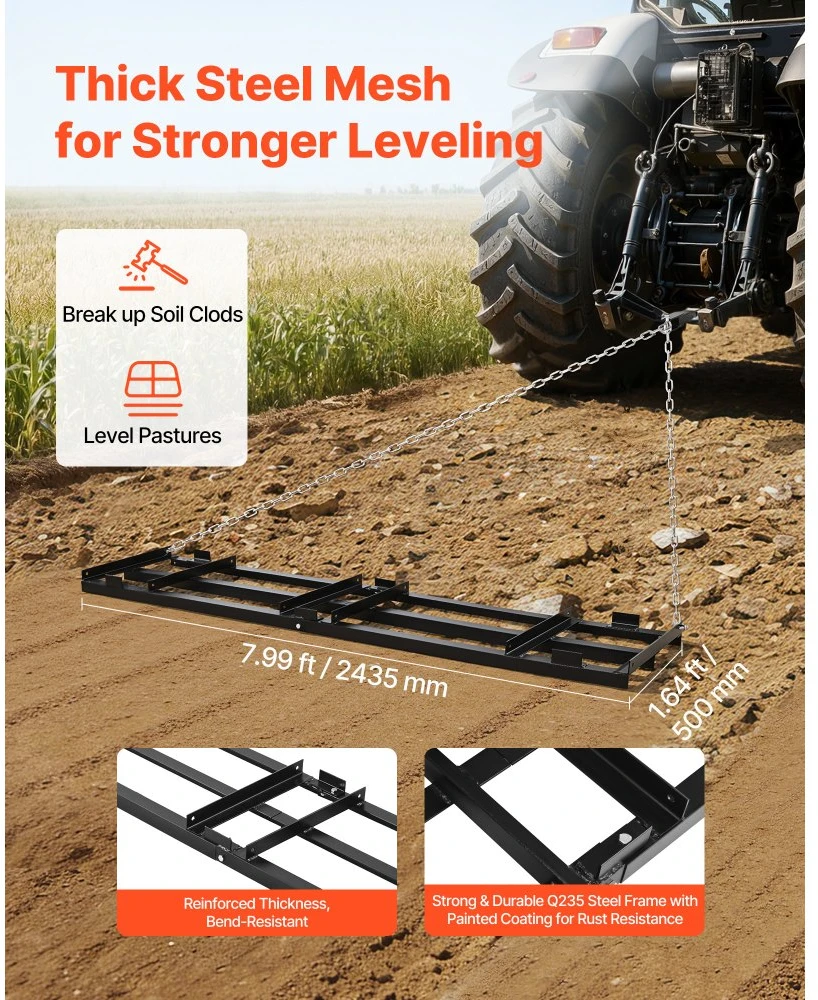 Tempiamas grėblys su 183 cm grandine 2435x50 cm žvyro takams ir vejai ATV/UTV suderinamas