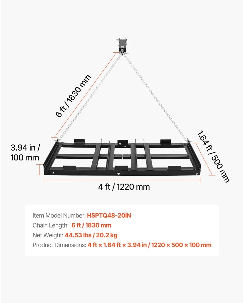 Tempiamas grėblys su grandine 122x50 cm žvyro takams ir vejai ATV/UTV suderinamas