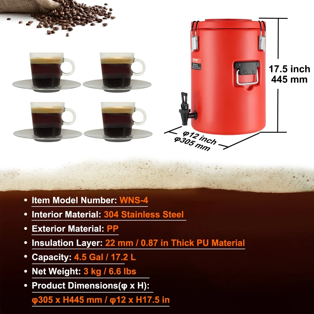 Termoizoliacinis gėrimų dispenseris su čiaupu. talpa apie 17.2 L