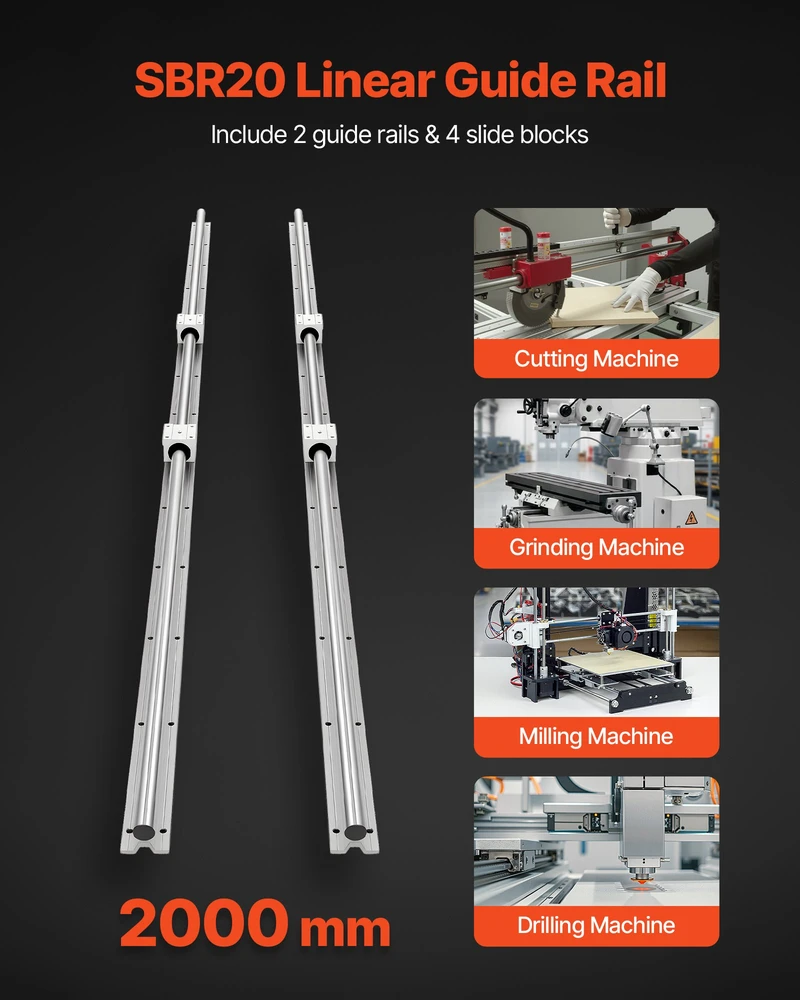 Tiesiaeigių kreipiančiųjų komplektas SBR20 2 vnt. 2000mm 4 slydimo blokai