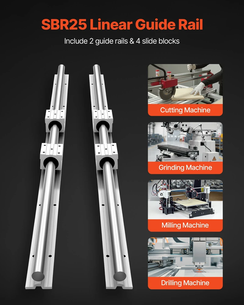 Tiesiaeigių kreipiančiųjų komplektas SBR25 2 vnt. 1200mm 4 slydimo blokai
