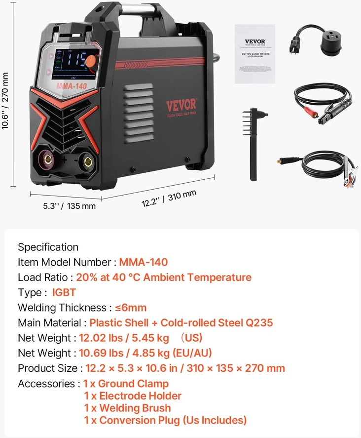 TIG suvirinimo aparatas 140A impulsinis DC/MMA/Lift TIG