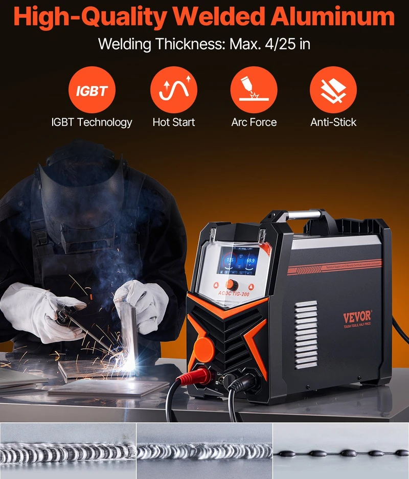 TIG suvirinimo aparatas 200A TIG AC/DC/impulsinis LED ekranas
