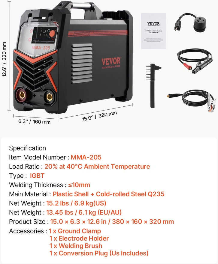 TIG suvirinimo aparatas 205A Lift TIG/MMA dvigubas ekranas