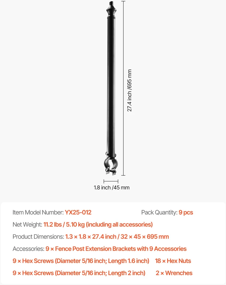 Tinklinės tvoros stulpų prailginimai. 9 vnt.. 695 mm. cinkuoti