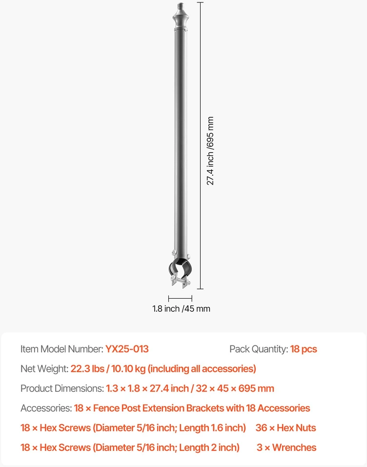 Tinklinės tvoros stulpų prailginimo rankenos su spygliuota viela. 18 vnt.. 695 mm