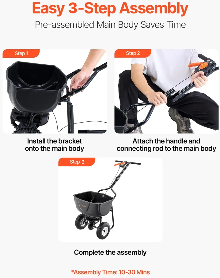 Traktoriaus priekabinė sėjamoji-barstytuvas. talpa 27.2kg. 203mm ratai. sodui ir vejai