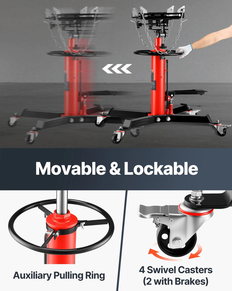 Transmisijos keltuvas 075 t 2 pakopų teleskopinis 4 besisukantys ratukai