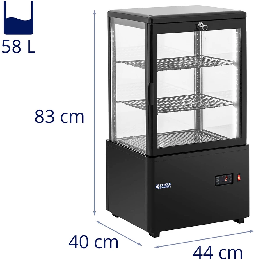 Trijų lygių šaldymo vitrina su stiklu 58 l, juoda, stiklinė