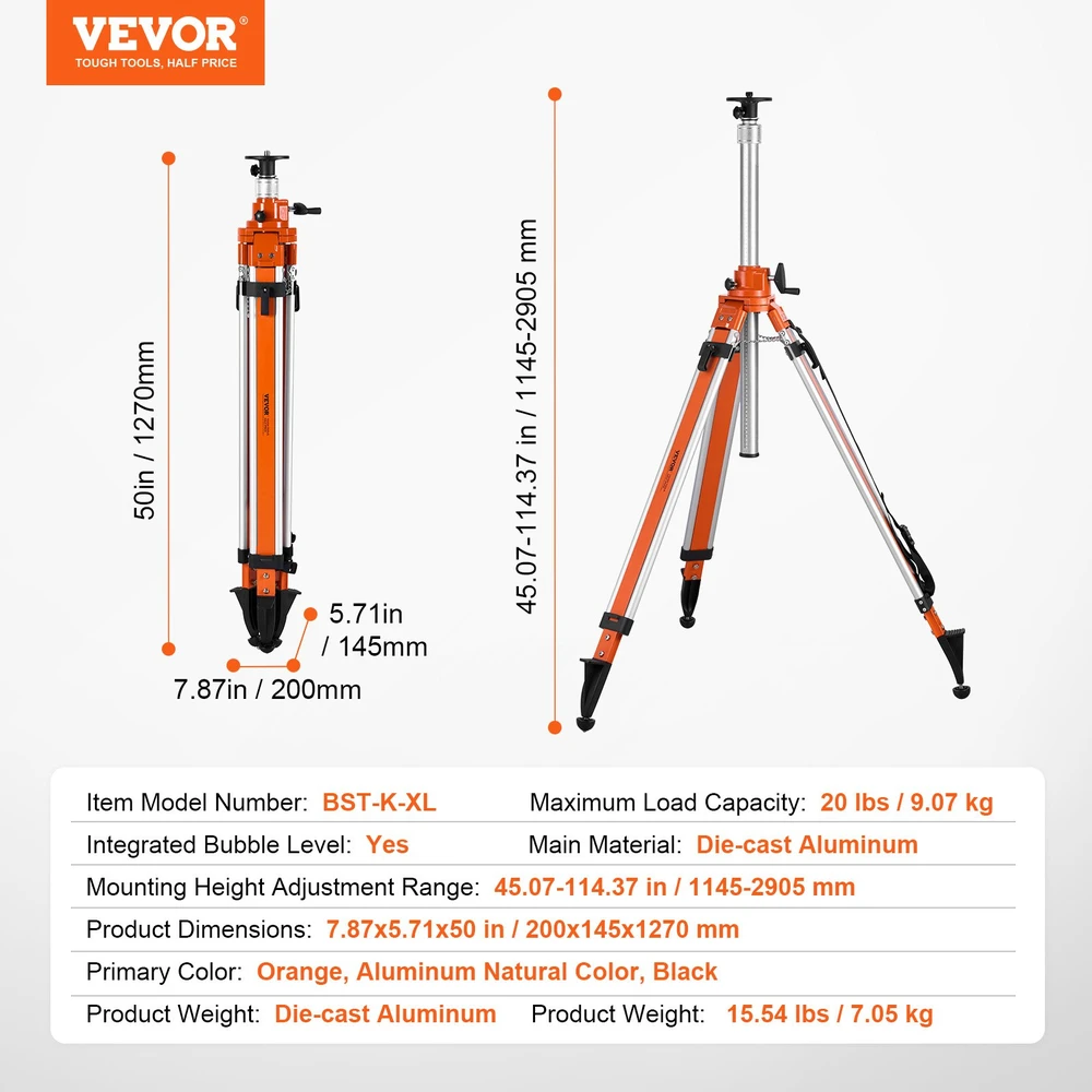 Trikojo stovas lazeriniam nivelyrui reguliuojamas aukštis 1145-2905mm