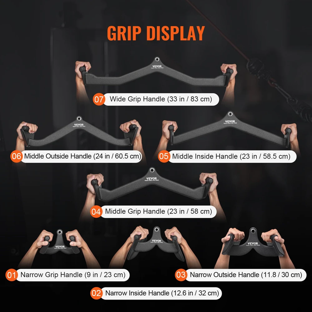 Trosinio trenažero rankenų komplektas. 7 vnt. (T/V forma. trauklys bicepsams/tricepsams)