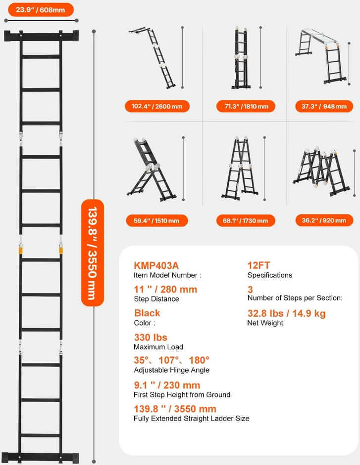 Universalios sulankstomos kopėčios. aukštis 3.7 m. keliamoji galia 149.7kg