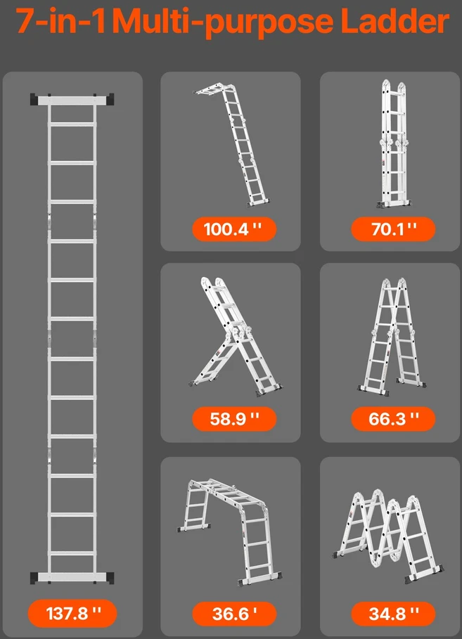 Universalios sulankstomos teleskopinės kopėčios. aukštis 3.7 m. apkrova iki 149.7kg