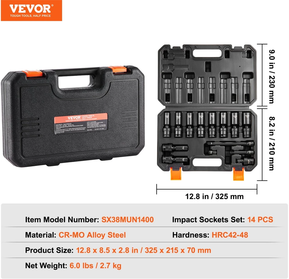 Universalus besisukantis galvučių komplektas 14 vnt. adapteris 635-952 mm