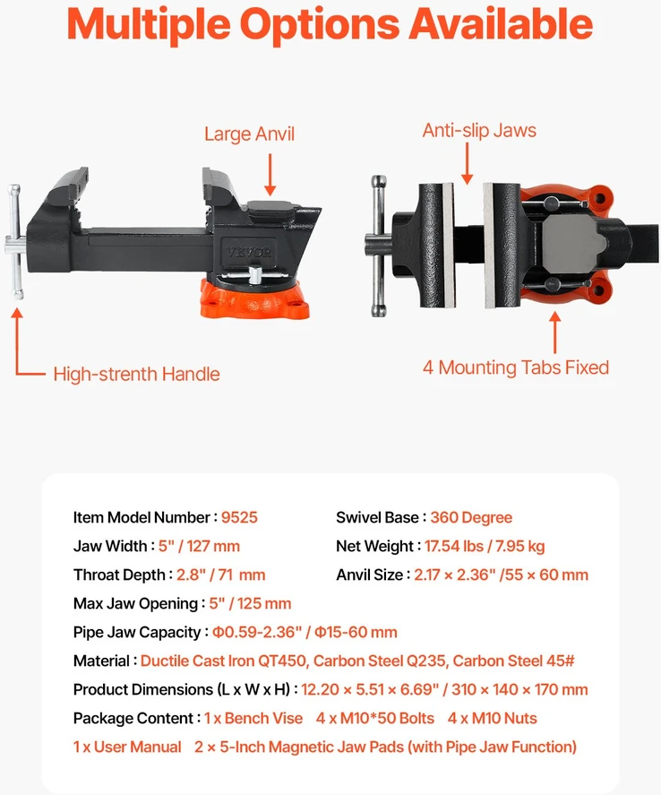 Universalus spaustuvas maks. atvėrimas 127mm 360° besisukantis pagrindas