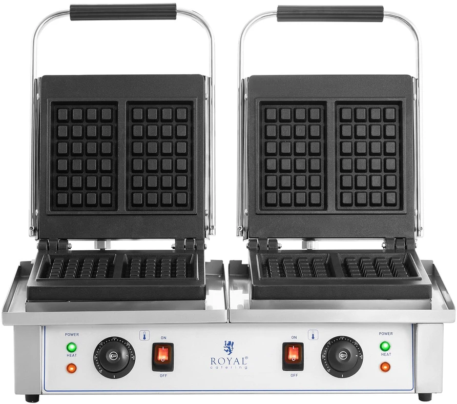 Vaflinė Dviguba stačiakampė gofrų keptuvė 4 belgiškiems vafliams. 2 x 2000 W