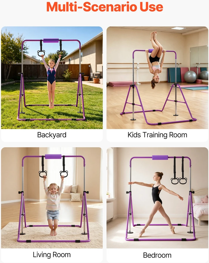 Vaikiška gimnastikos skersinė. apkrova iki 63.5kg. sulankstoma. reguliuojama. violetinė