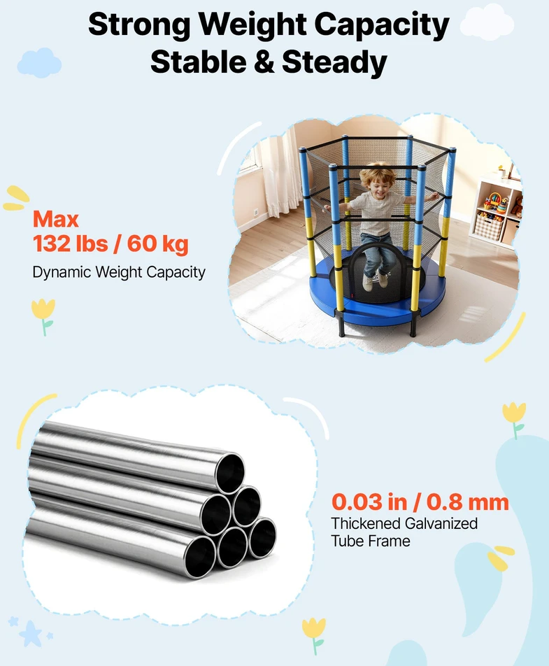 Vaikiškas batutas. 142 cm. dinaminė apkrova 60 kg. apvalus. su 360° apsauginiu tinklu. patalpoms ir lauke