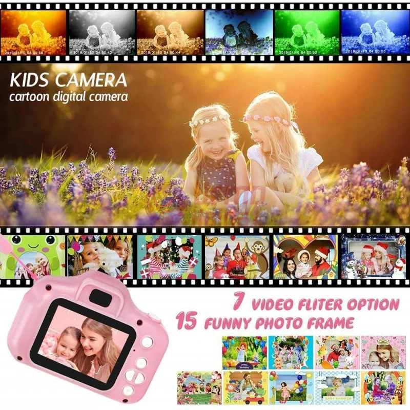 Vaikiškas fotoaparatas su ekranu Summer Vacation Q rožinis