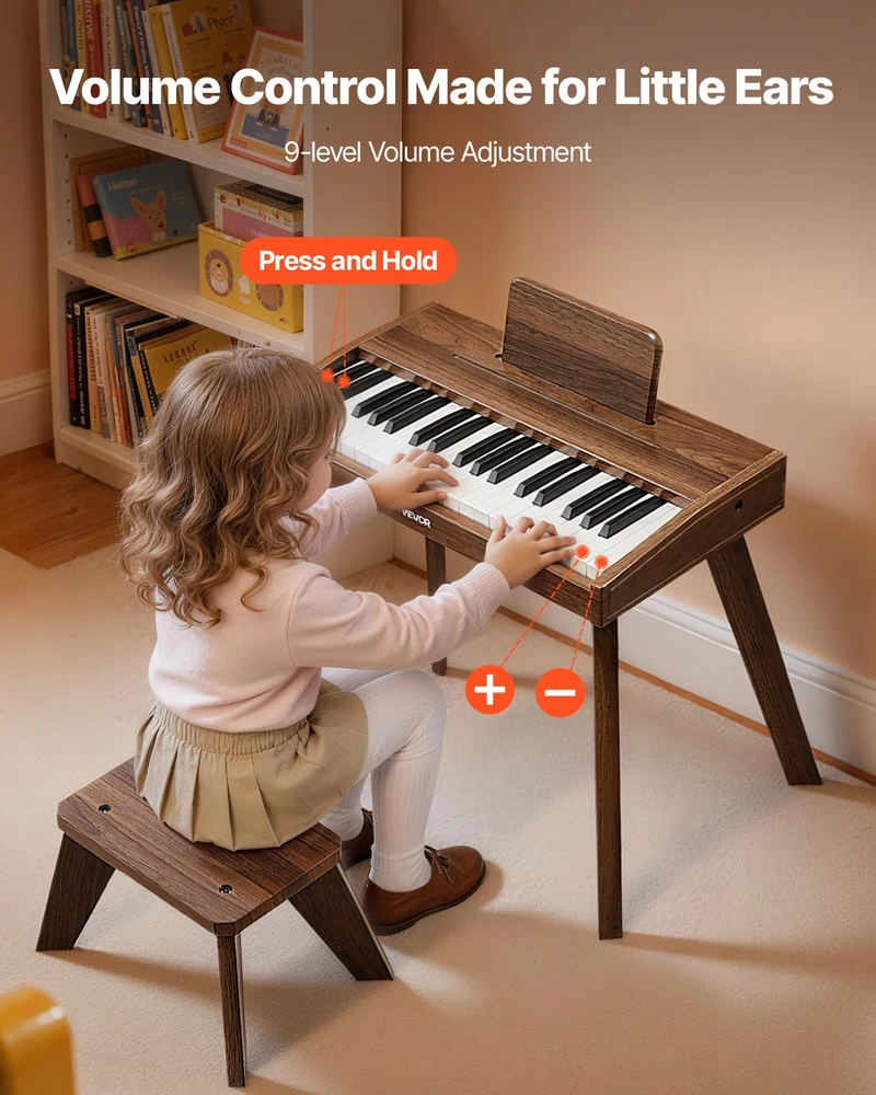 Vaikiškas medinis žaislinis pianinas. 37 klavišai. reguliuojamas garsumas. riešuto spalvos
