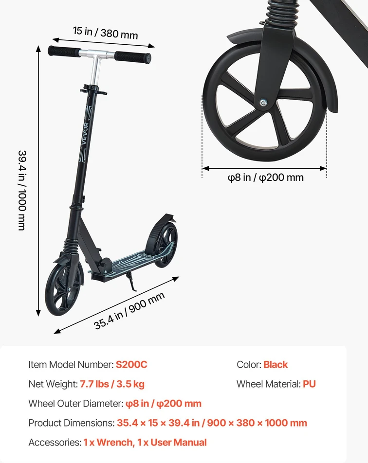 Vaikų (8+) paspirtukas su 2 ratais. sulankstomas. 3 aukščio lygiai. iki 100 kg. juodas