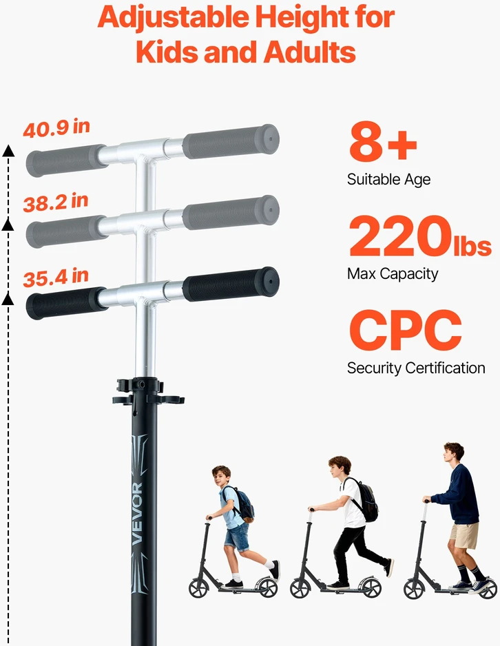 Vaikų (8+) paspirtukas su 2 ratais. sulankstomas. 3 aukščio lygiai. iki 100 kg. juodas